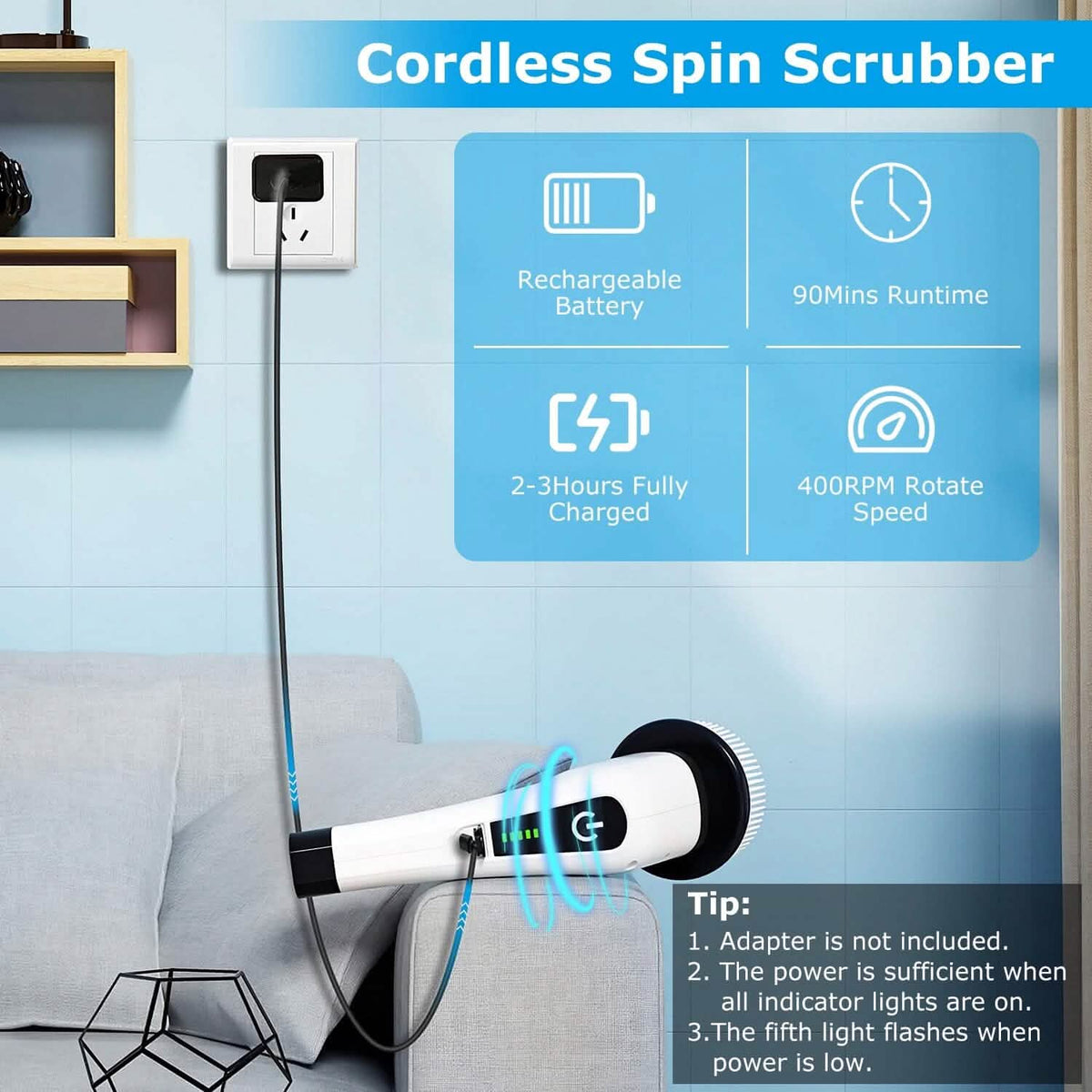 Rechargeable Electric Spin Scrubber 8 Brush Replaceable Heads 2 Speed - A-1 Thread Vault