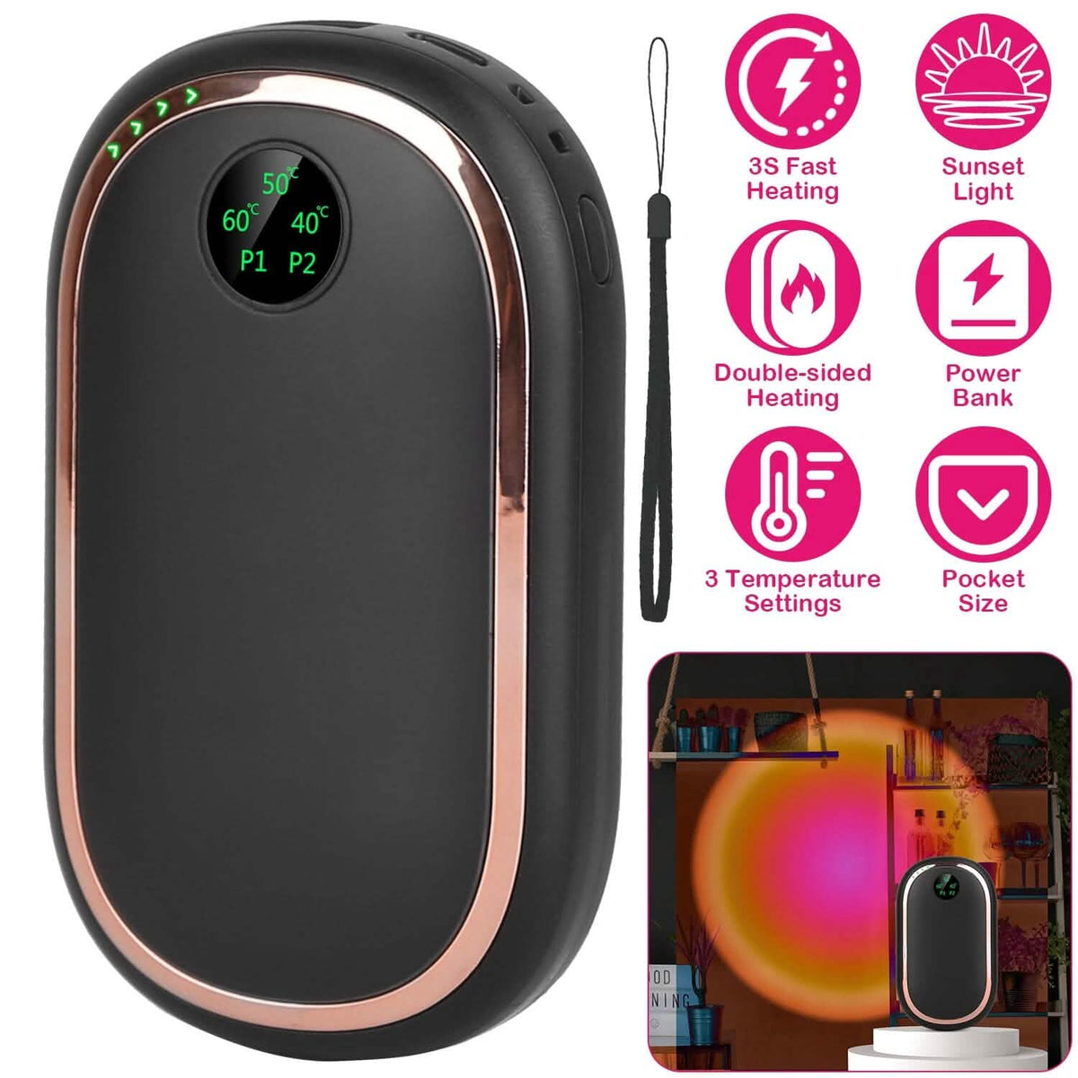 Rechargeable Hand Heater Pocket Warmer Power Bank with Digital Display - A-1 Thread Vault