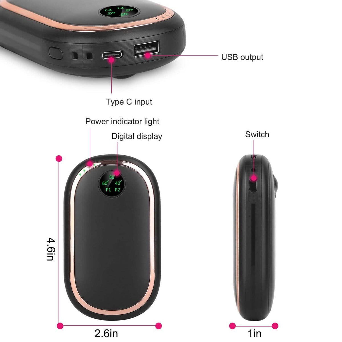 Rechargeable Hand Heater Pocket Warmer Power Bank with Digital Display - A-1 Thread Vault