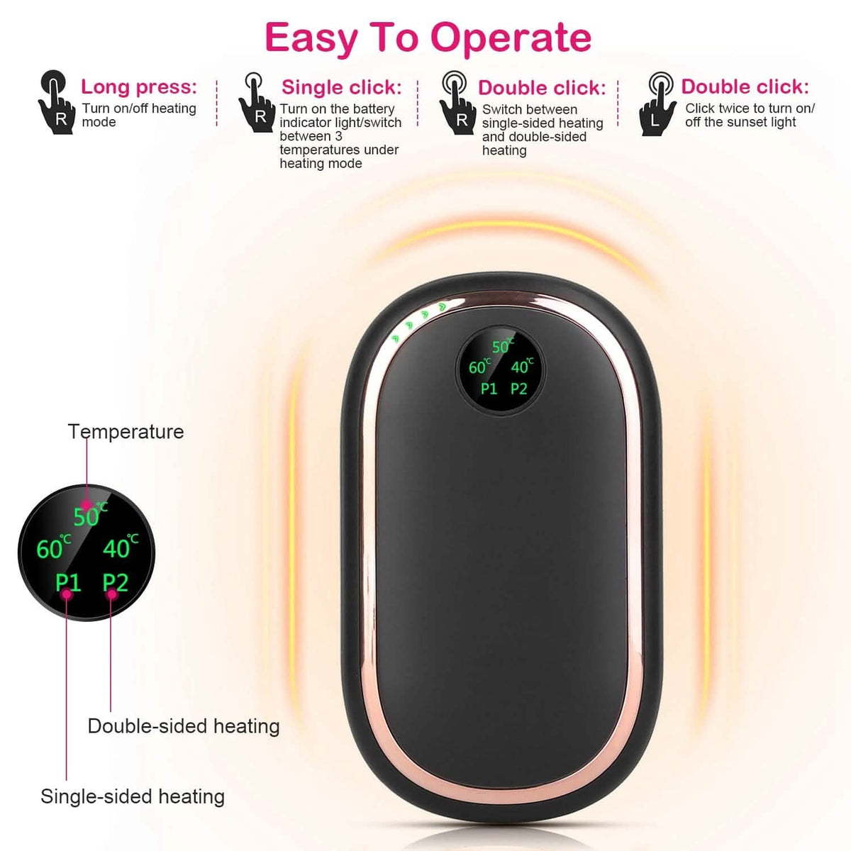 Rechargeable Hand Heater Pocket Warmer Power Bank with Digital Display - A-1 Thread Vault