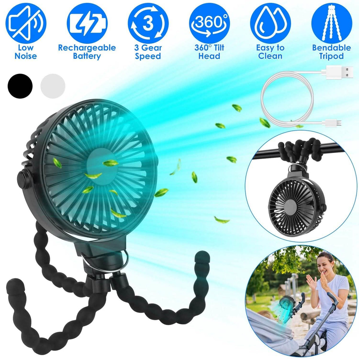 Rechargeable Handheld Fan with Flexible Tripod - A-1 Thread Vault