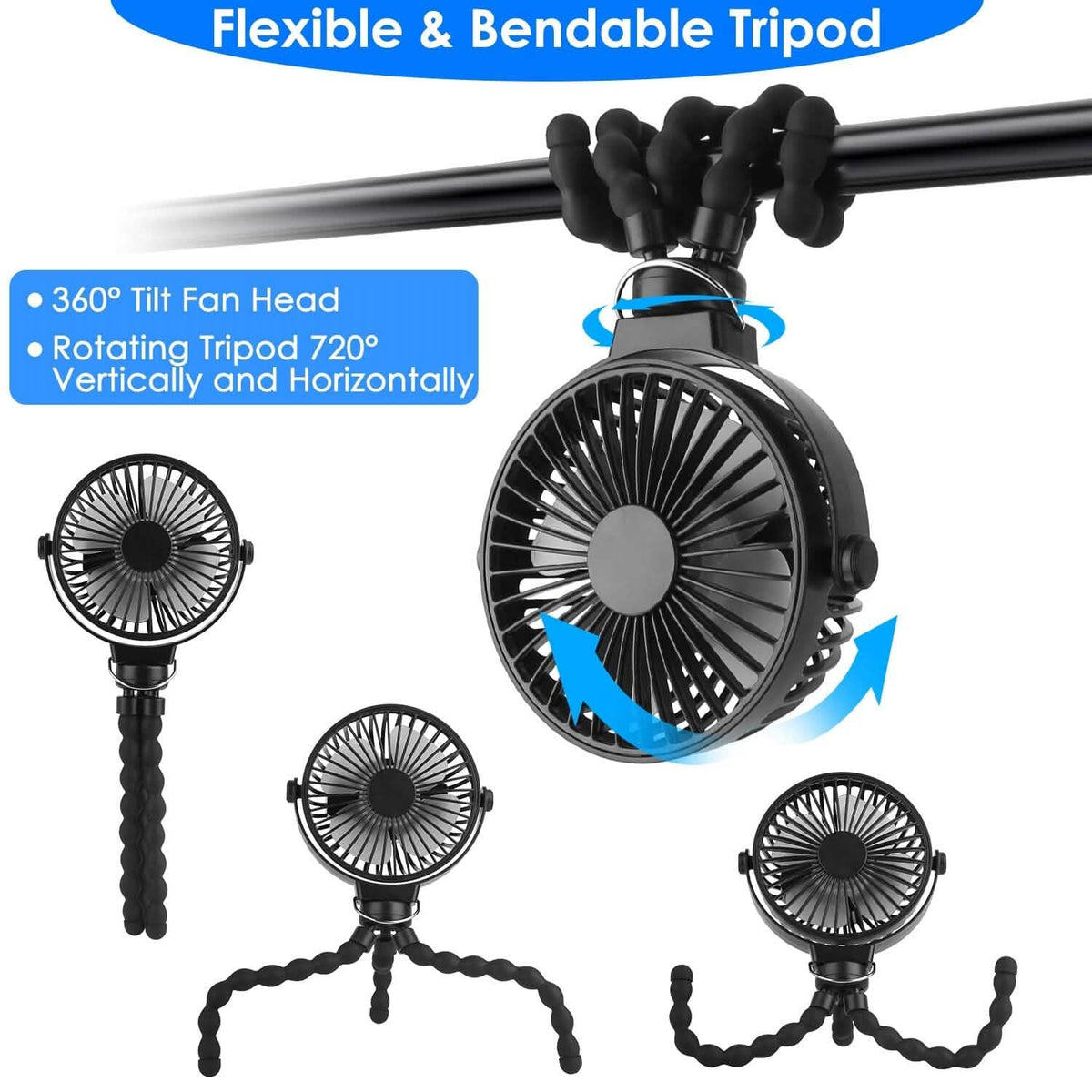 Rechargeable Handheld Fan with Flexible Tripod - A-1 Thread Vault