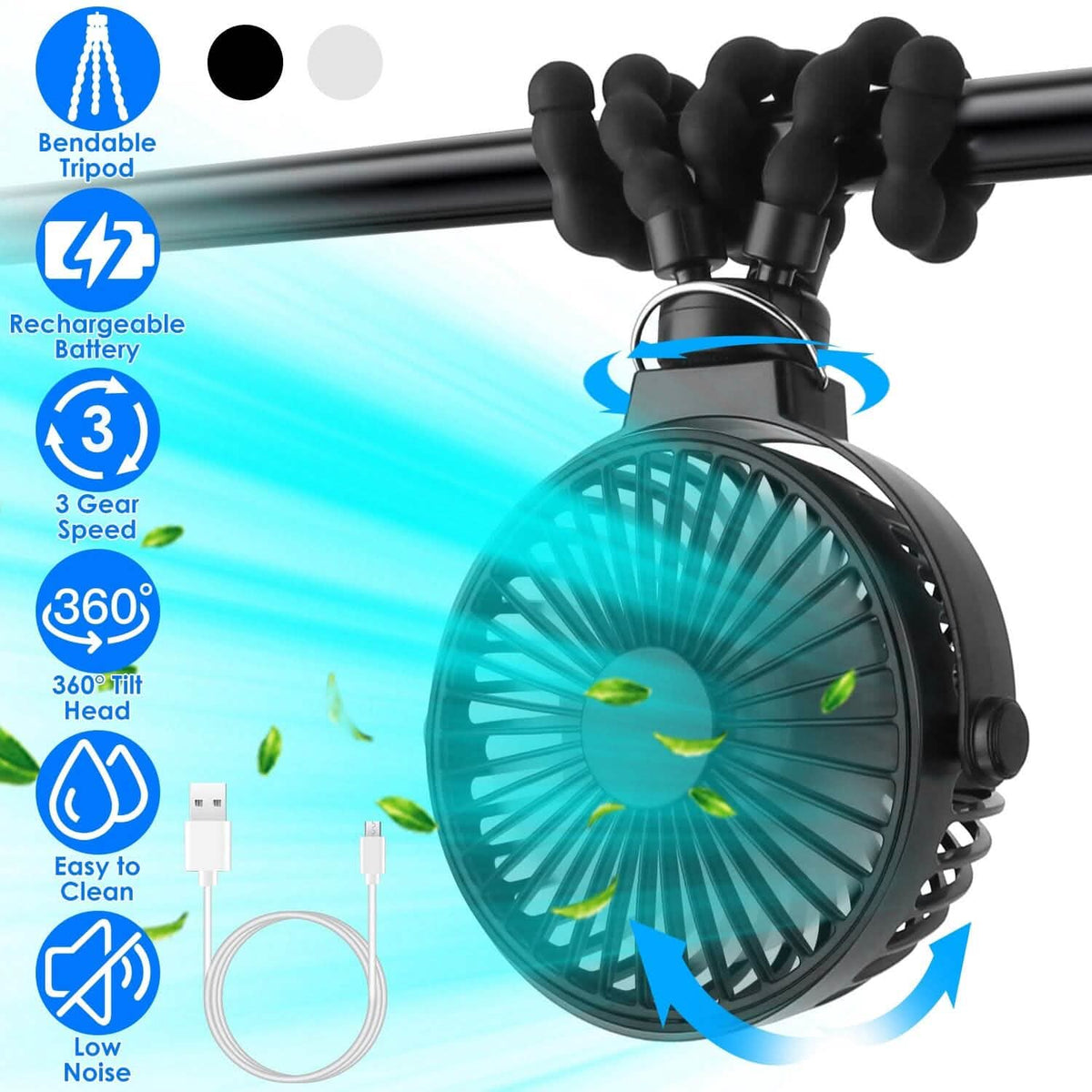 Rechargeable Handheld Fan with Flexible Tripod - A-1 Thread Vault