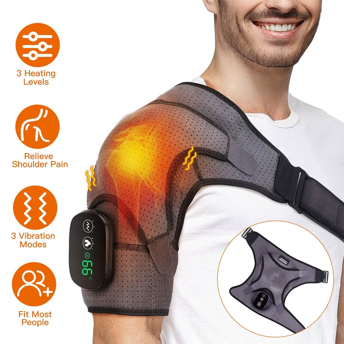 Rechargeable Heated Shoulder Wrap Massager Shoulder Brace Support with 3 Heating Levels - A-1 Thread Vault