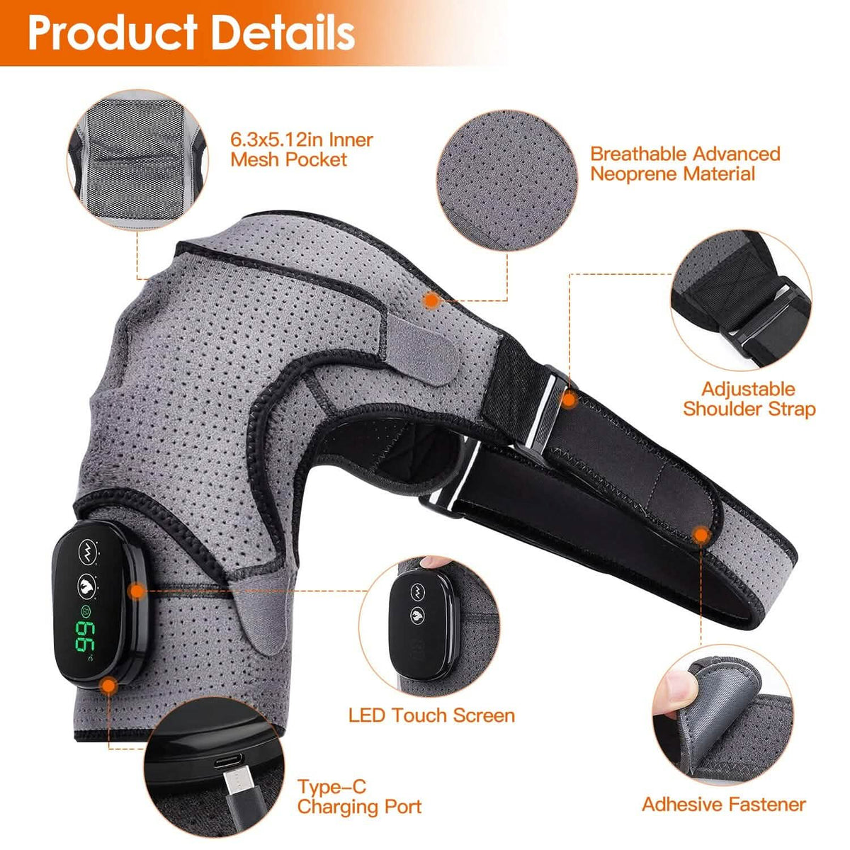 Rechargeable Heated Shoulder Wrap Massager Shoulder Brace Support with 3 Heating Levels - A-1 Thread Vault