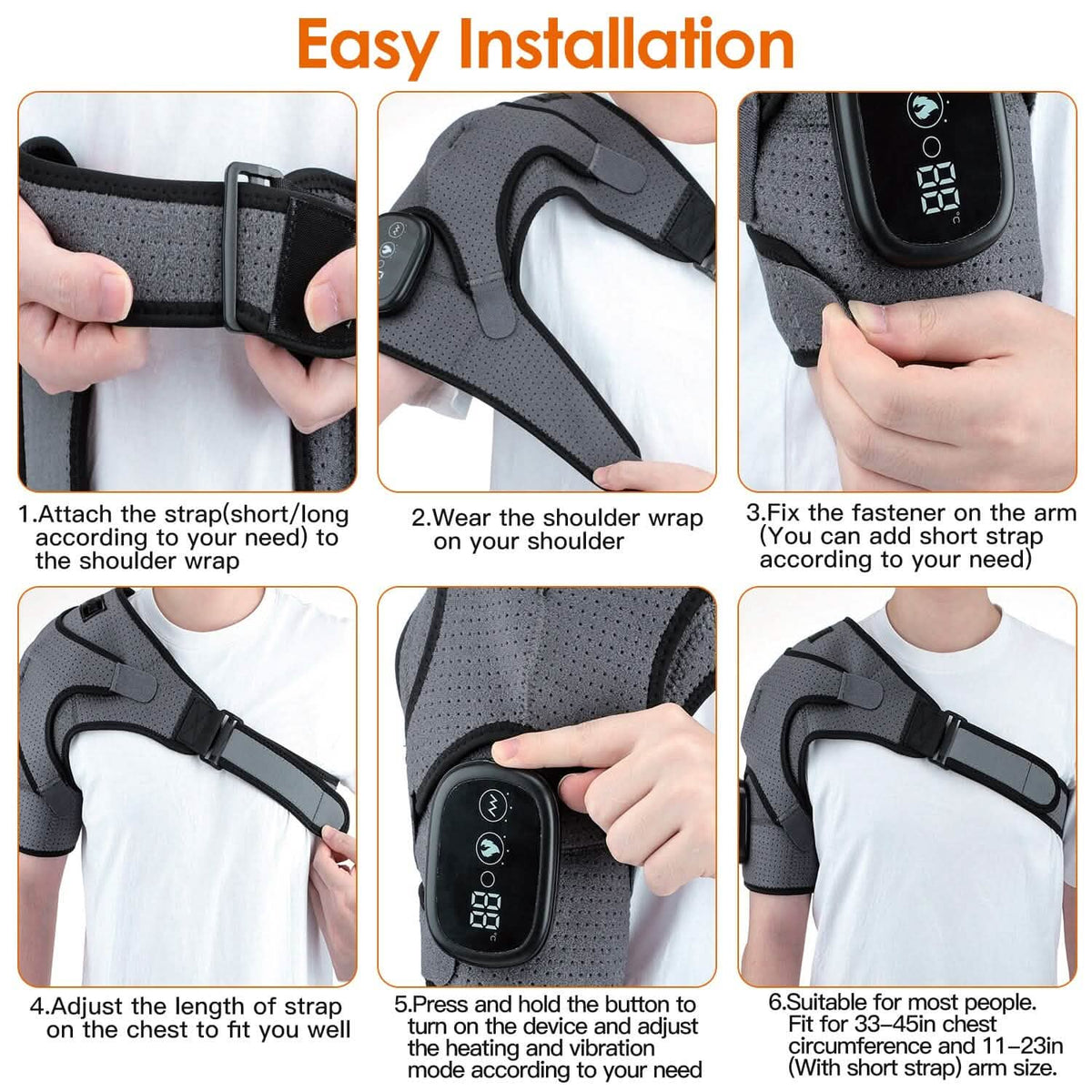 Rechargeable Heated Shoulder Wrap Massager Shoulder Brace Support with 3 Heating Levels - A-1 Thread Vault