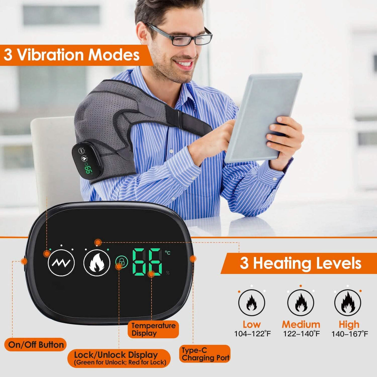 Rechargeable Heated Shoulder Wrap Massager Shoulder Brace Support with 3 Heating Levels - A-1 Thread Vault