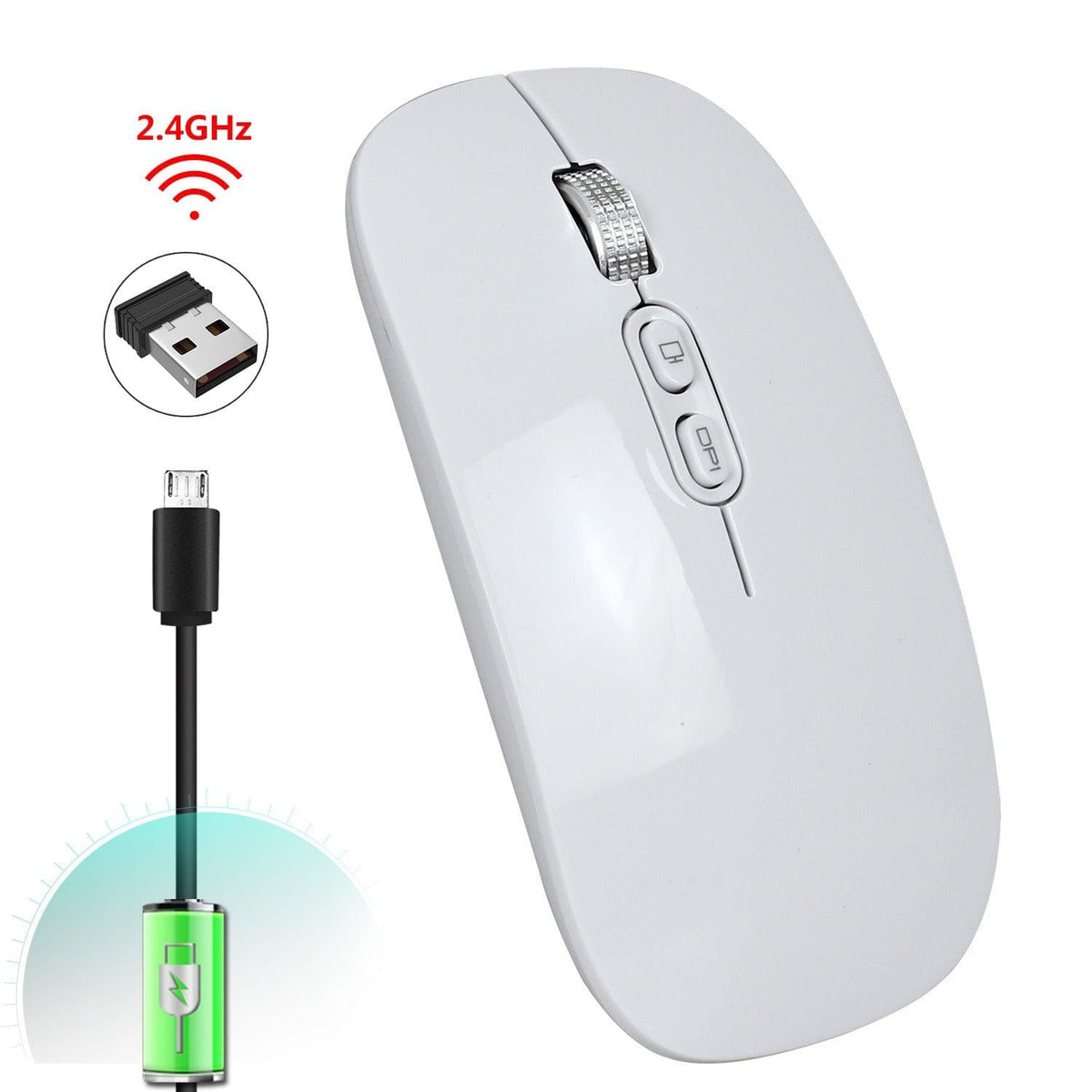 Rechargeable wireless mouse with 2.4G mute and one click return to desktop office mouse with built-in lithium battery