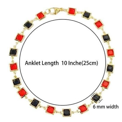 Red And Crystal Square Ankle Bracelet - A-1 Thread Vault