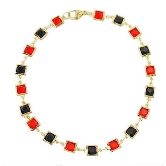 Red And Crystal Square Ankle Bracelet - A-1 Thread Vault