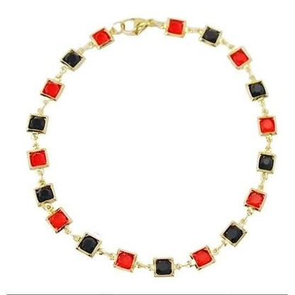 Red And Crystal Square Ankle Bracelet - A-1 Thread Vault