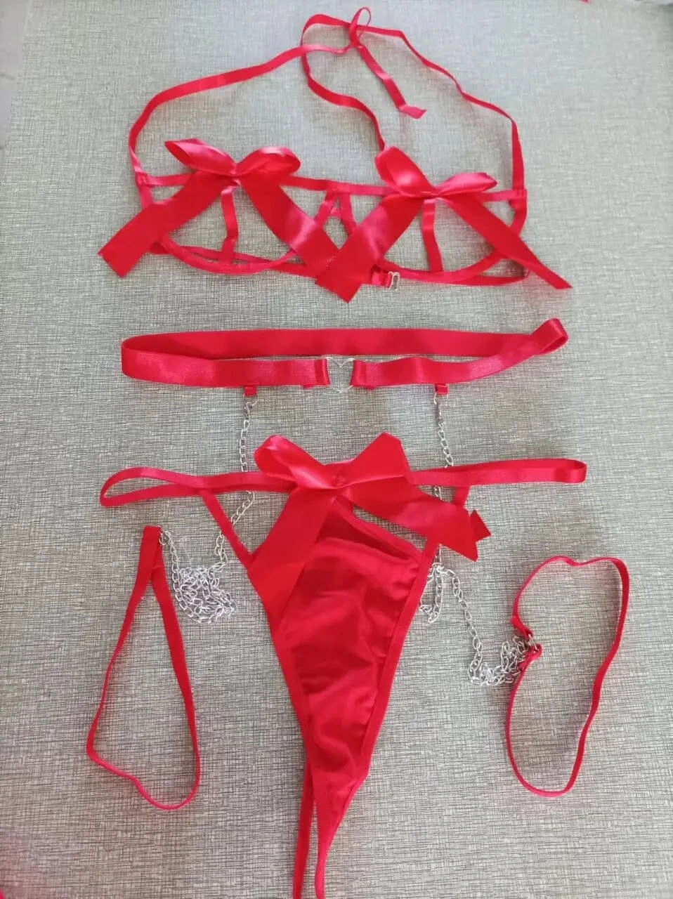 Red Floral Lace Garter Lingerie Set With Choker Women Intimates 2024 Underwire Bra And Thongs Ladies Underwear Set - A-1 Thread Vault