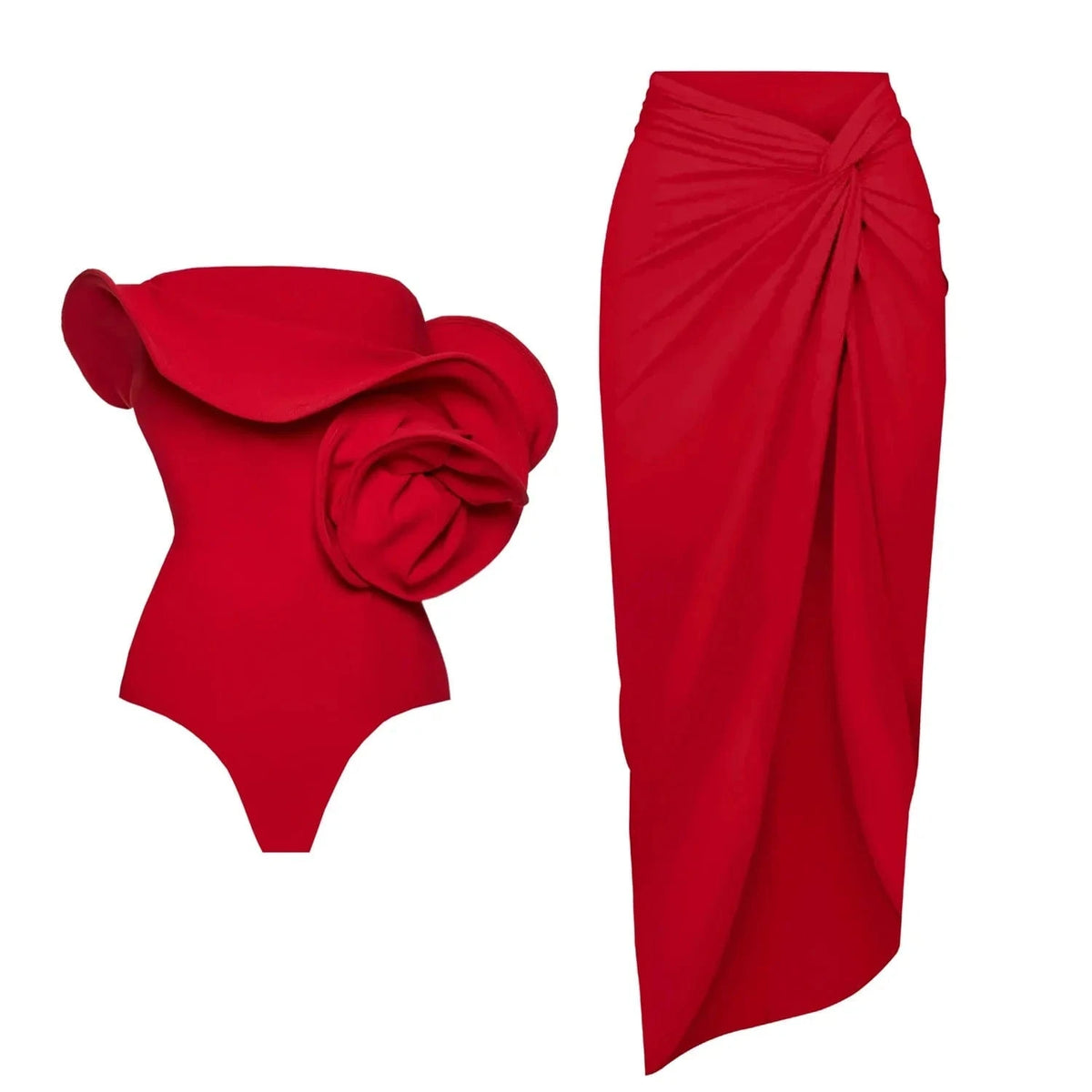 Red Flower One Piece Swimsuit Women Swimwear 2025 Bikini Luxury Designer High Waist Biquini Female Swim Suits Bodysuit Beachwear - A-1 Thread Vault