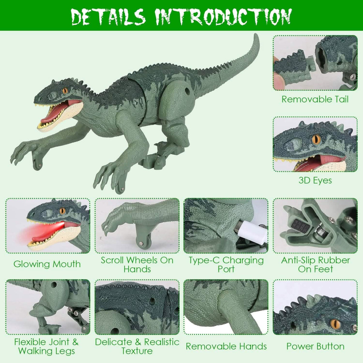 Remote Control Dinosaur with 3D Eye Roaring Sounds for 3-12 Years Old - A-1 Thread Vault