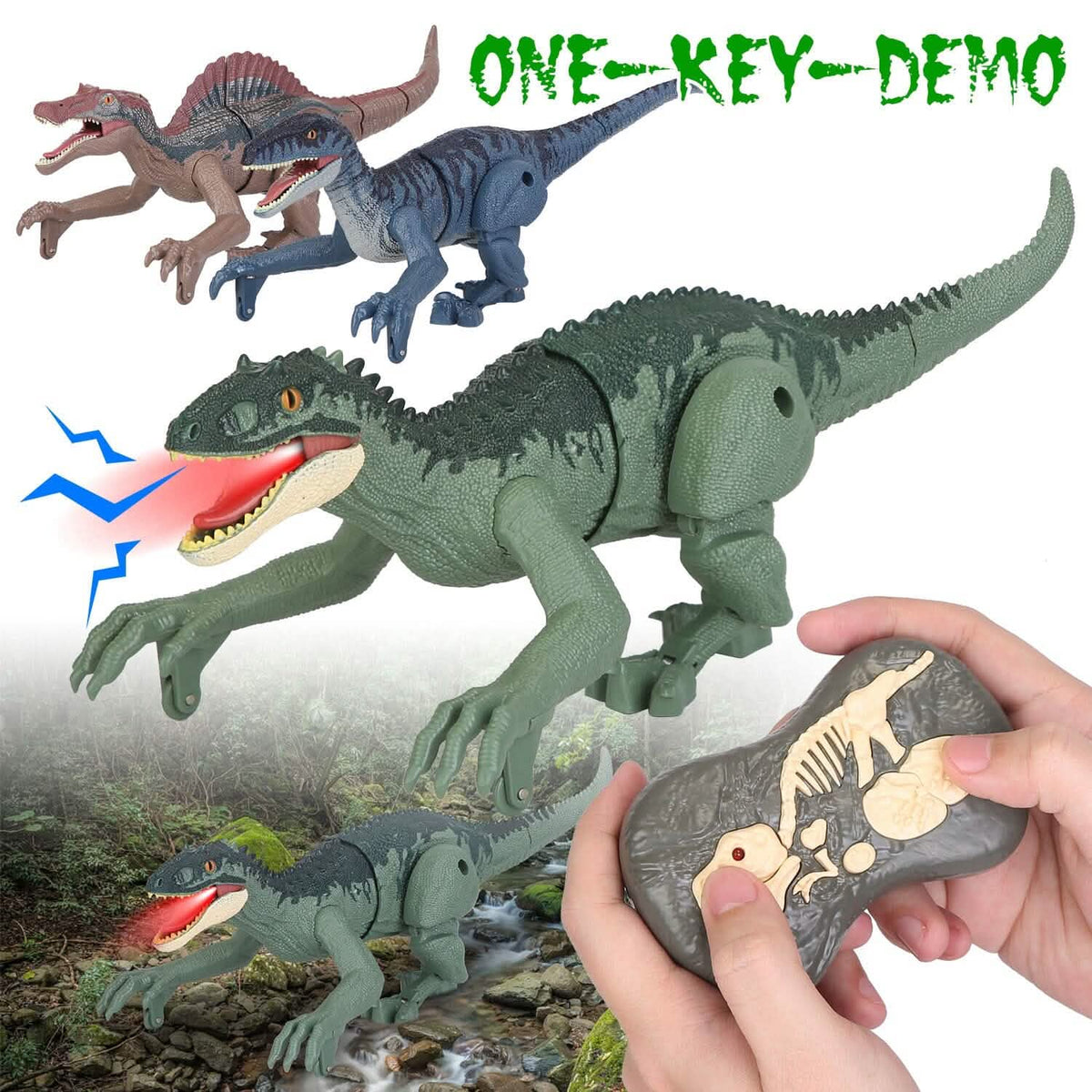 Remote Control Dinosaur with 3D Eye Roaring Sounds for 3-12 Years Old - A-1 Thread Vault