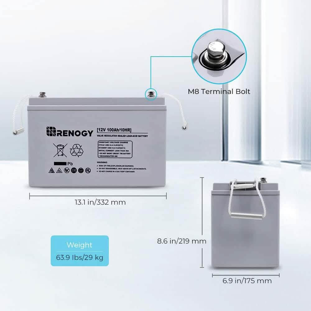 Renogy Deep Cycle AGM 12 Volt 100Ah Battery (Refurbished) - A-1 Thread Vault