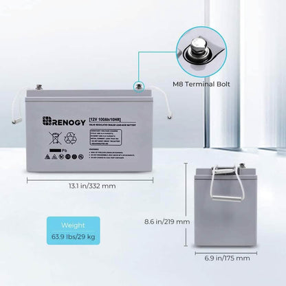 Renogy Deep Cycle AGM 12 Volt 100Ah Battery (Refurbished) - A-1 Thread Vault
