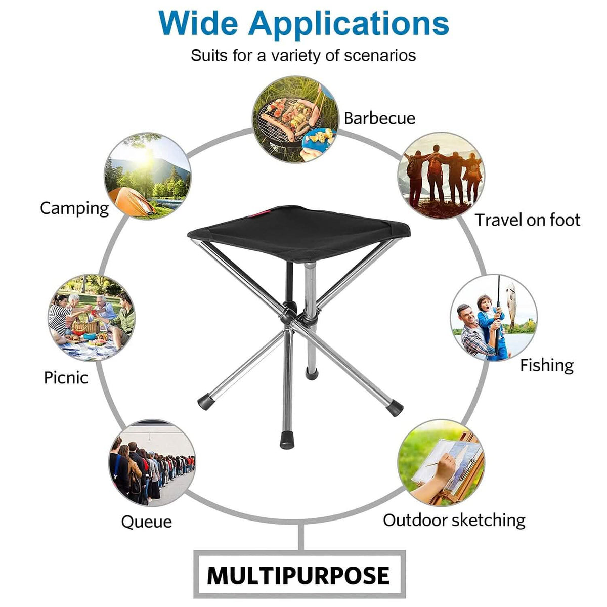 Retractable Portable Folding Chair Easy Set Up Backpacking Stool - A-1 Thread Vault