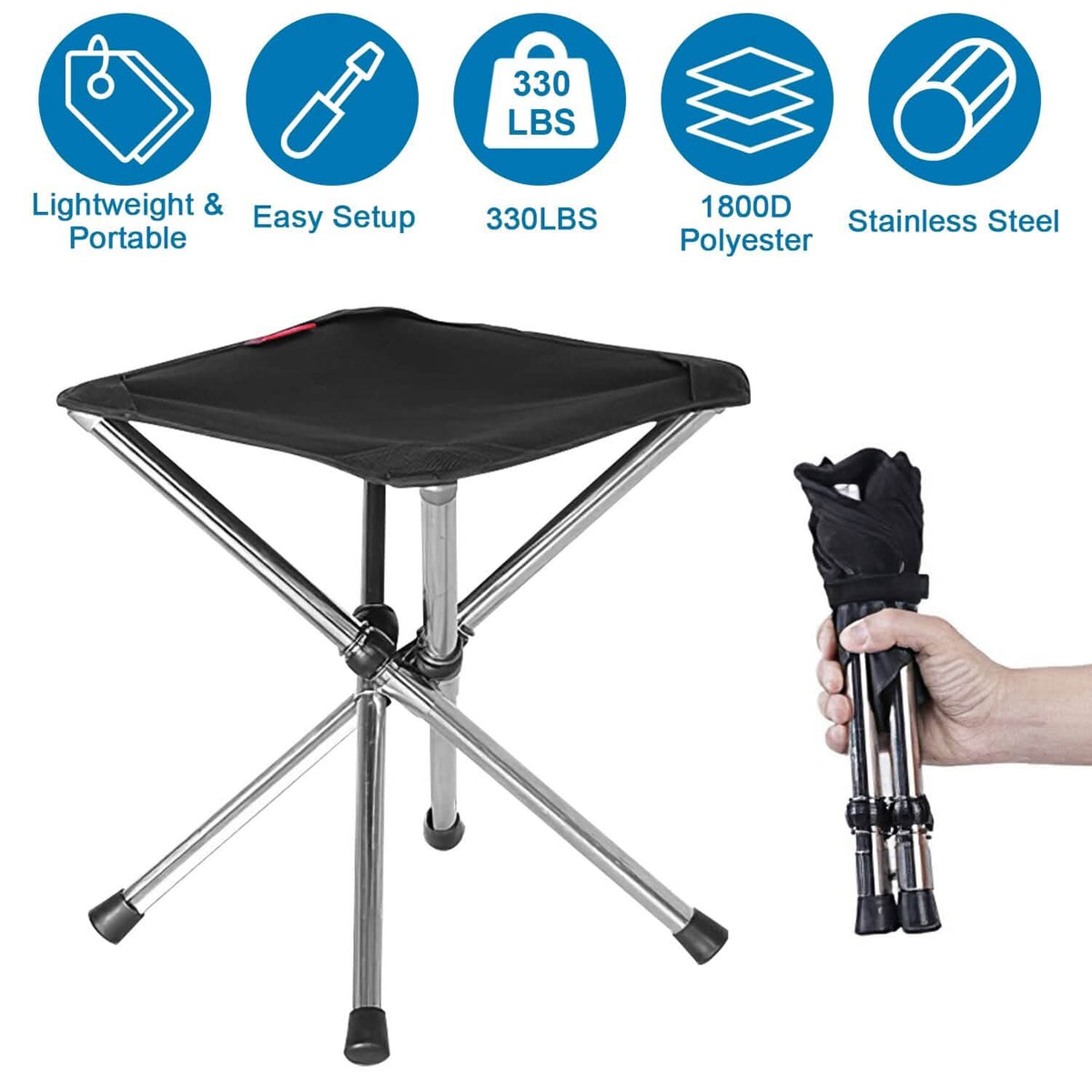 Retractable Portable Folding Chair Easy Set Up Backpacking Stool - A-1 Thread Vault