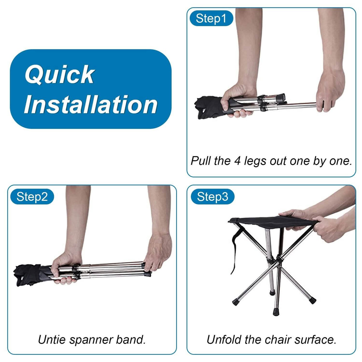 Retractable Portable Folding Chair Easy Set Up Backpacking Stool - A-1 Thread Vault