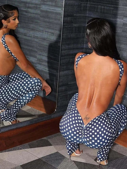 Retro Dot Bandeau Crop Top & High-Waist Leggings Set - A-1 Thread Vault
