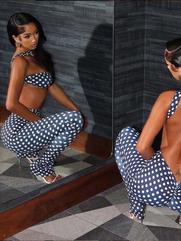 Retro Dot Bandeau Crop Top & High-Waist Leggings Set - A-1 Thread Vault