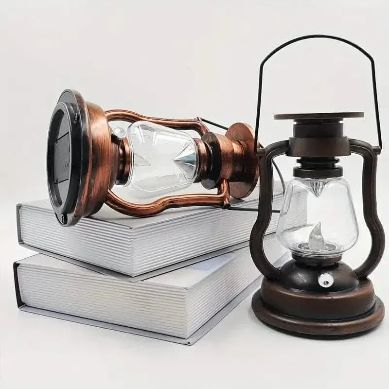Retro Kerosene Lamp LED Horse Lantern Outdoor Waterproof Portable Rechargeable Solar Powered Flame Light - A-1 Thread Vault
