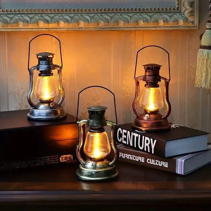 Retro Kerosene Lamp LED Horse Lantern Outdoor Waterproof Portable Rechargeable Solar Powered Flame Light - A-1 Thread Vault