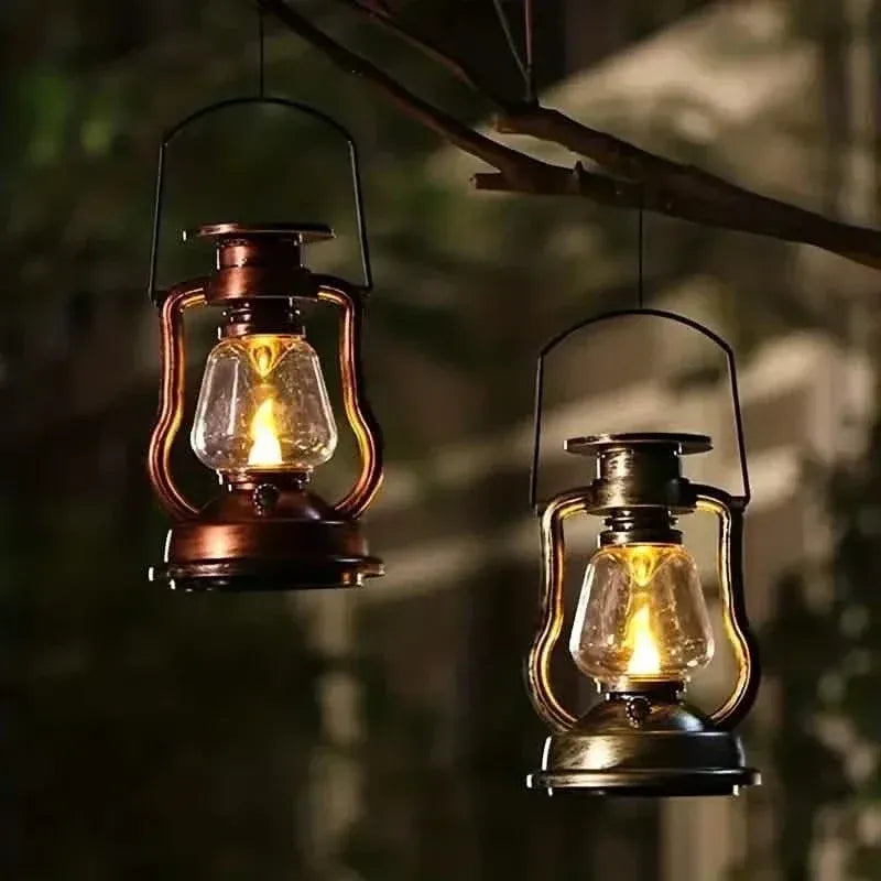Retro Kerosene Lamp LED Horse Lantern Outdoor Waterproof Portable Rechargeable Solar Powered Flame Light - A-1 Thread Vault