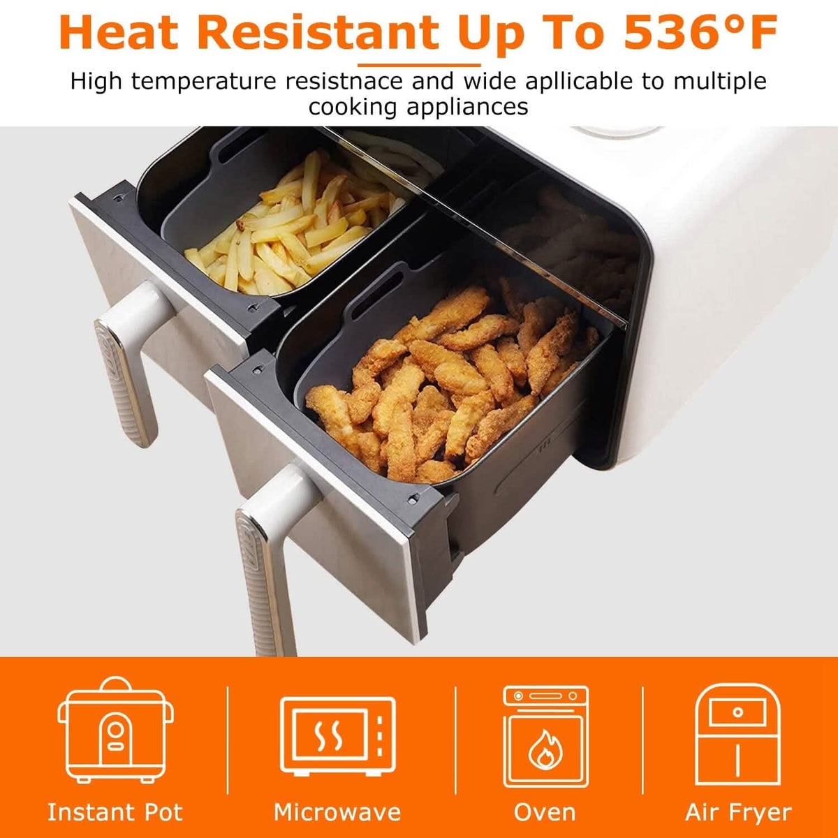 Reusable Air Fryer Silicone Pot Rectangle Replacement of Parchment Liners 6-8 Quart - A-1 Thread Vault