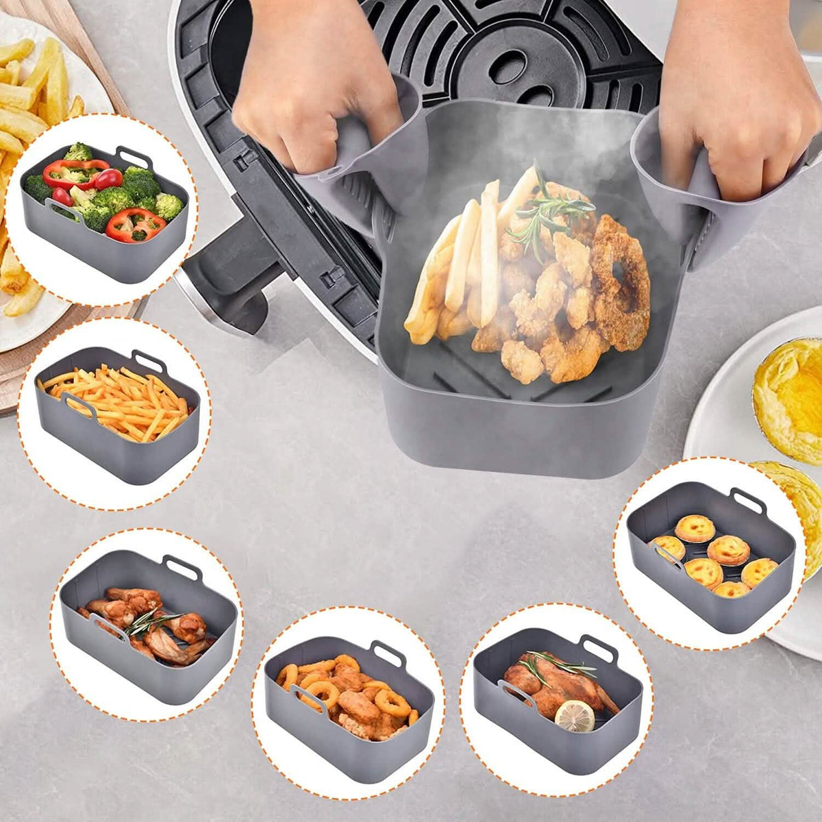 Reusable Air Fryer Silicone Pot Rectangle Replacement of Parchment Liners 6-8 Quart - A-1 Thread Vault