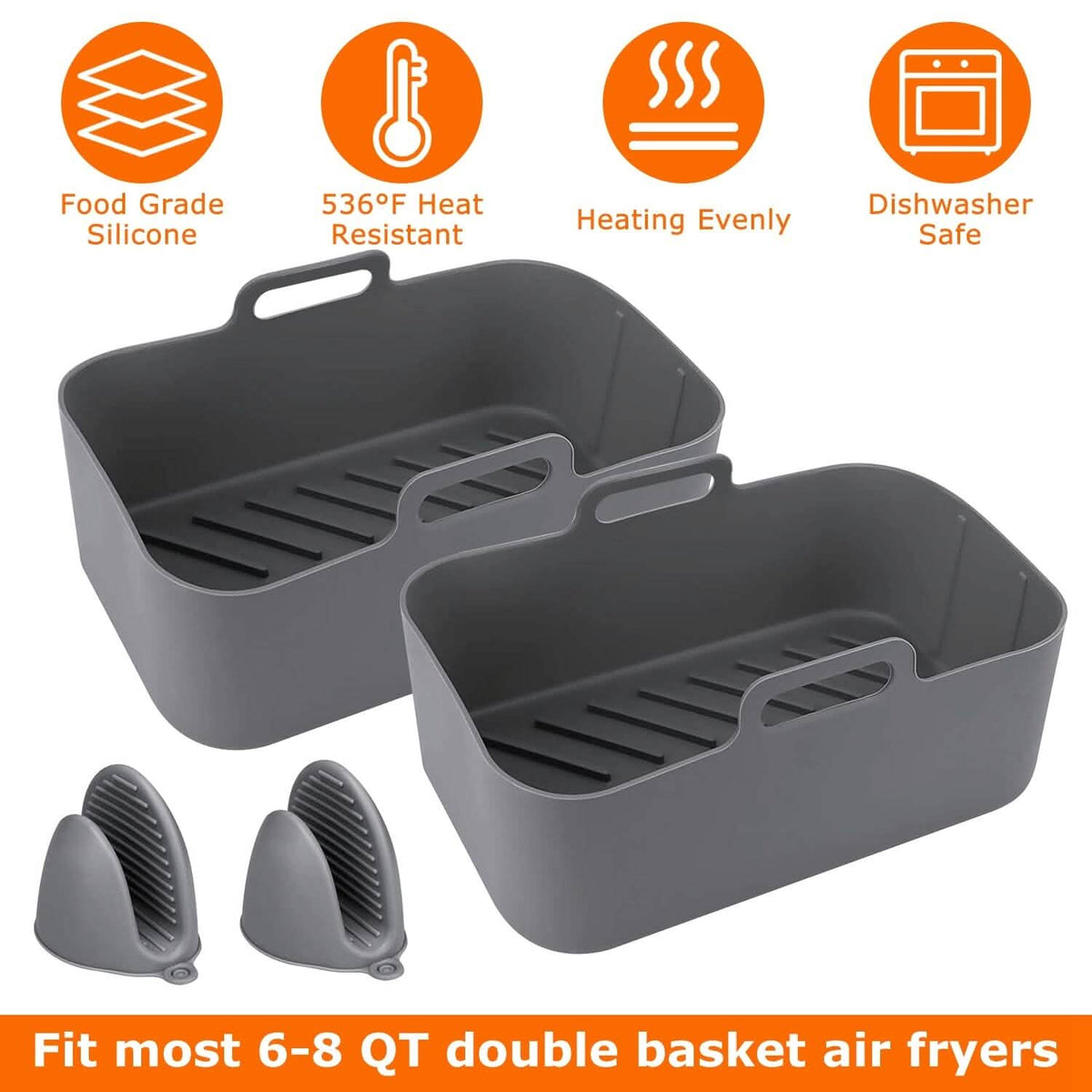 Reusable Air Fryer Silicone Pot Rectangle Replacement of Parchment Liners 6-8 Quart - A-1 Thread Vault