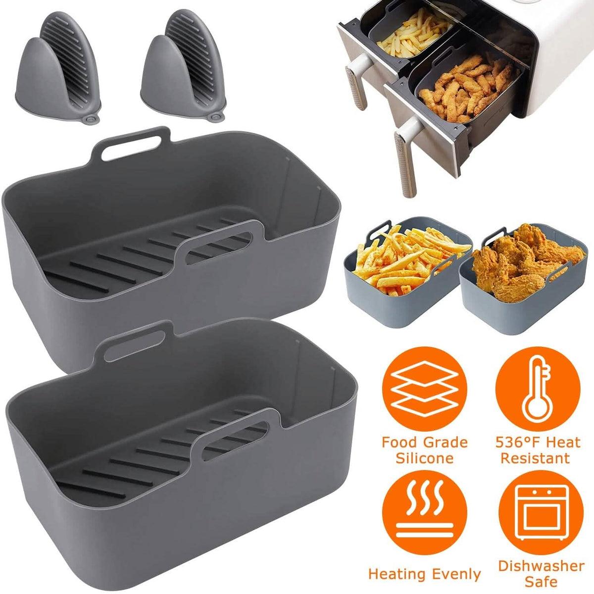 Reusable Air Fryer Silicone Pot Rectangle Replacement of Parchment Liners 6-8 Quart - A-1 Thread Vault