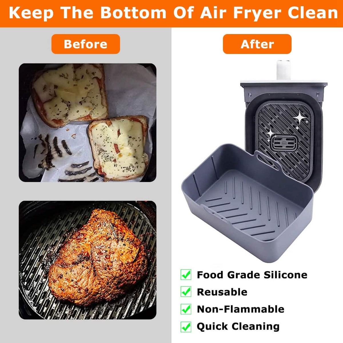 Reusable Air Fryer Silicone Pot Rectangle Replacement of Parchment Liners 6-8 Quart - A-1 Thread Vault