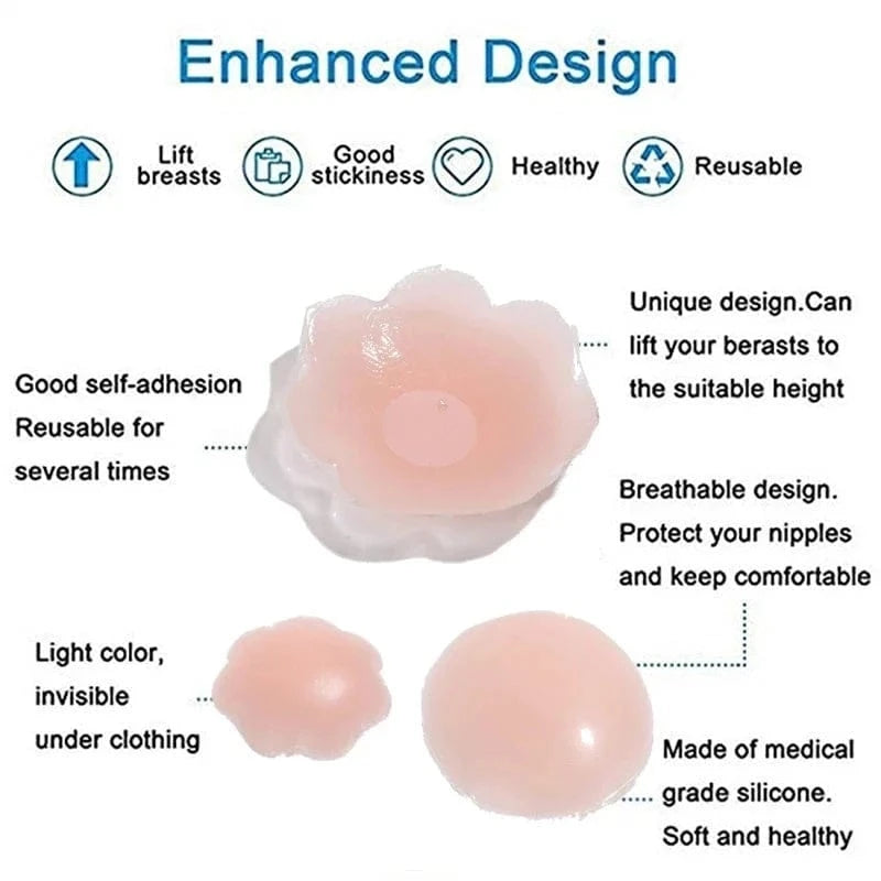 Reusable Women Breast Petals Lift Nipple Cover Invisible Petal Adhesive Strapless Backless Stick on Bra Silicone Breast Stickers - A-1 Thread Vault