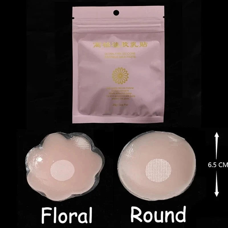 Reusable Women Breast Petals Lift Nipple Cover Invisible Petal Adhesive Strapless Backless Stick on Bra Silicone Breast Stickers - A-1 Thread Vault