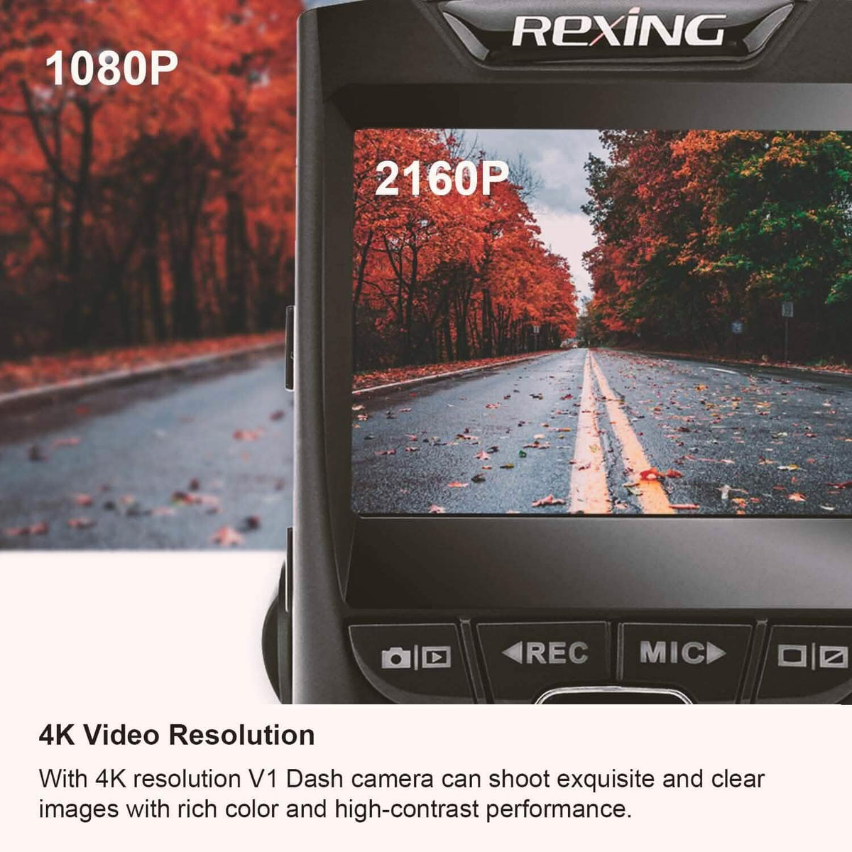 REXING V1 - 4K Ultra HD Car Dash Cam 2.4" LCD Screen (Refurbished) - A-1 Thread Vault