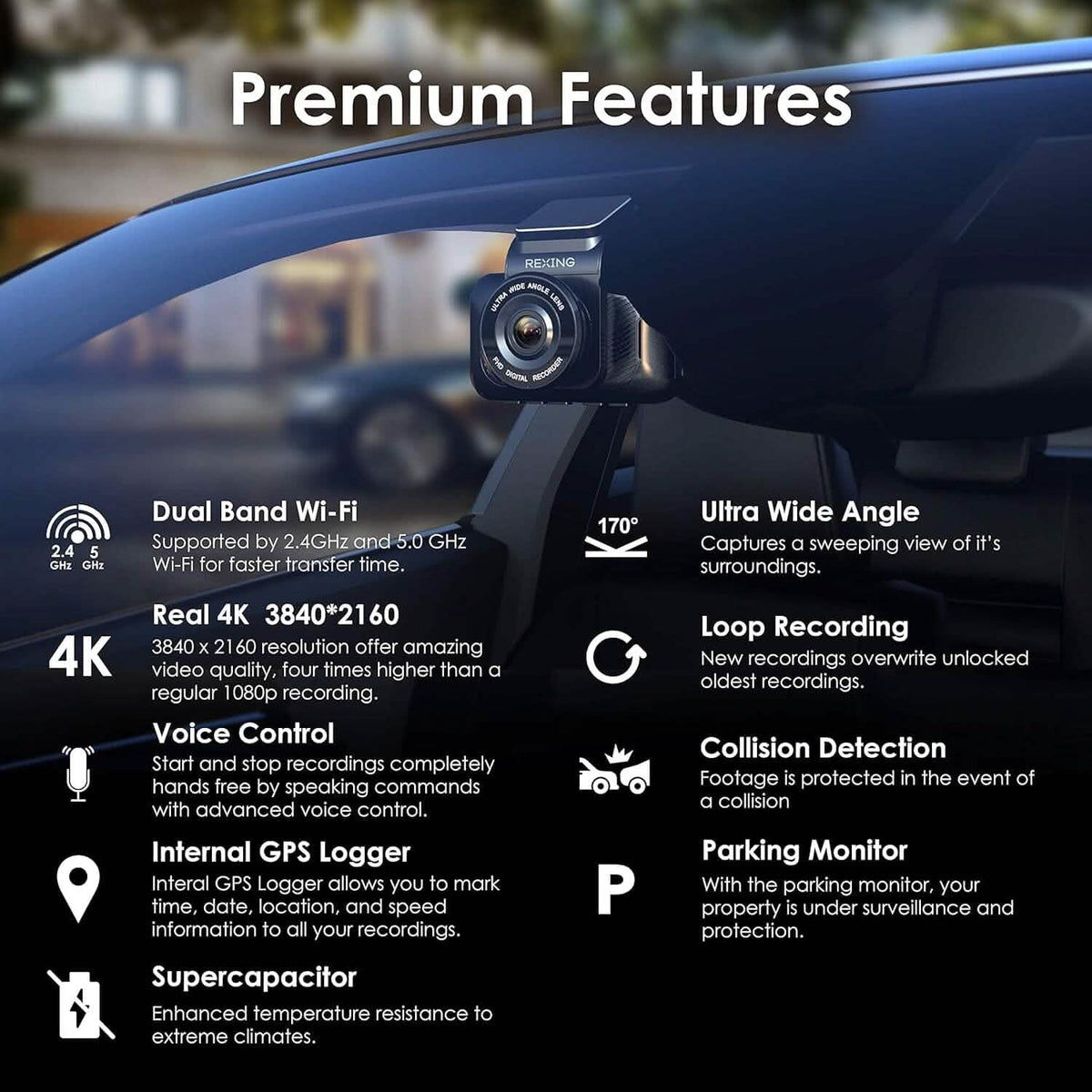 RexingUSA V55 Dash Cam - 4k Modular Capabilities (Refurbished) - A-1 Thread Vault
