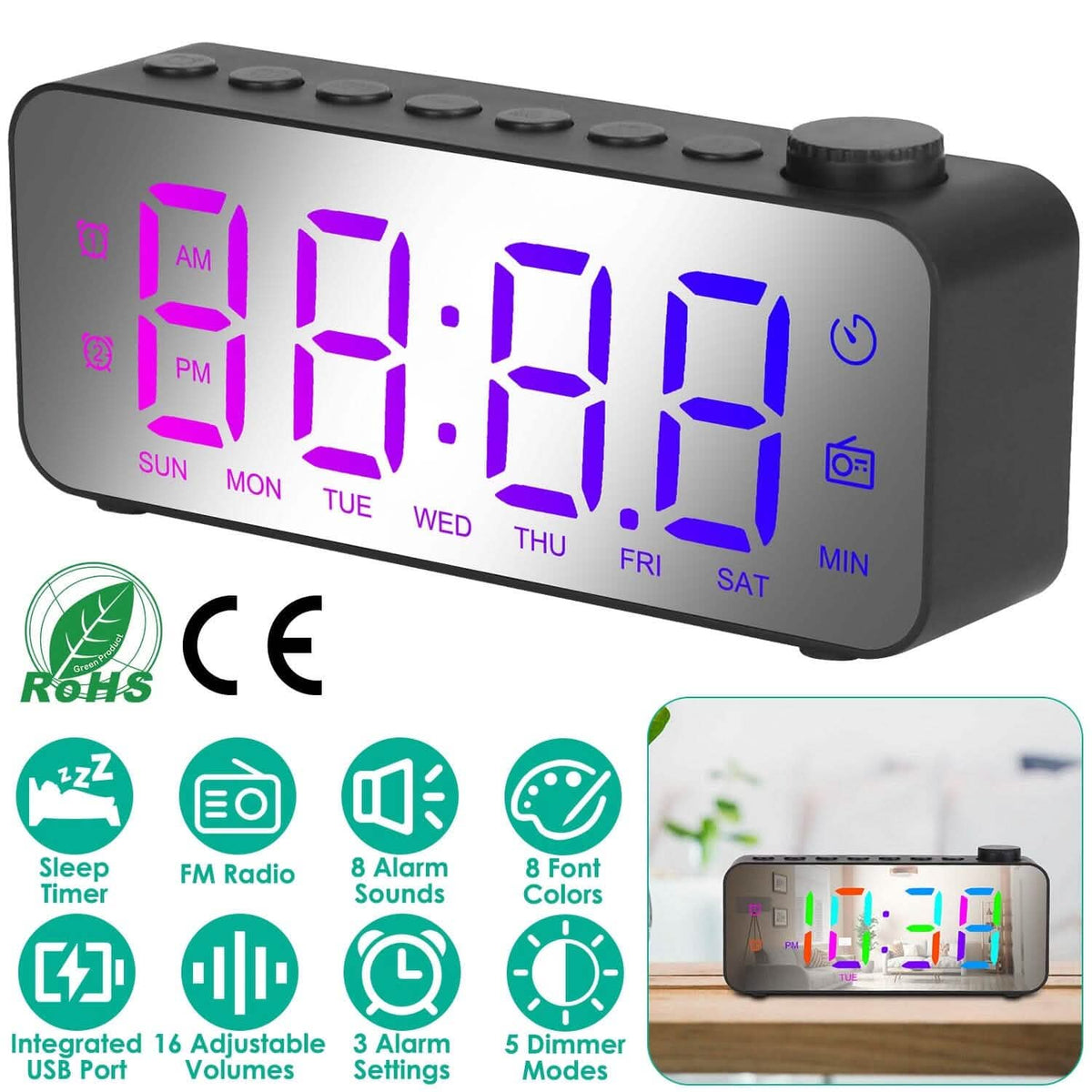 RGB Color LED Digital Alarm Clock - A-1 Thread Vault