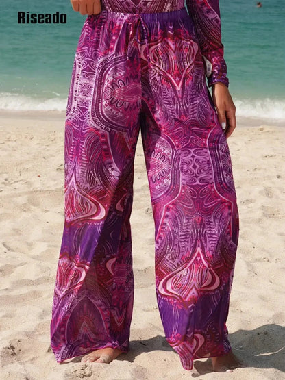 Riseado Mesh Swimsuit with Long Pants & Swimdress Long Sleeve Mesh Beachwear Sexy High Waist Bathing Suit Smart Beach Clothing - A-1 Thread Vault