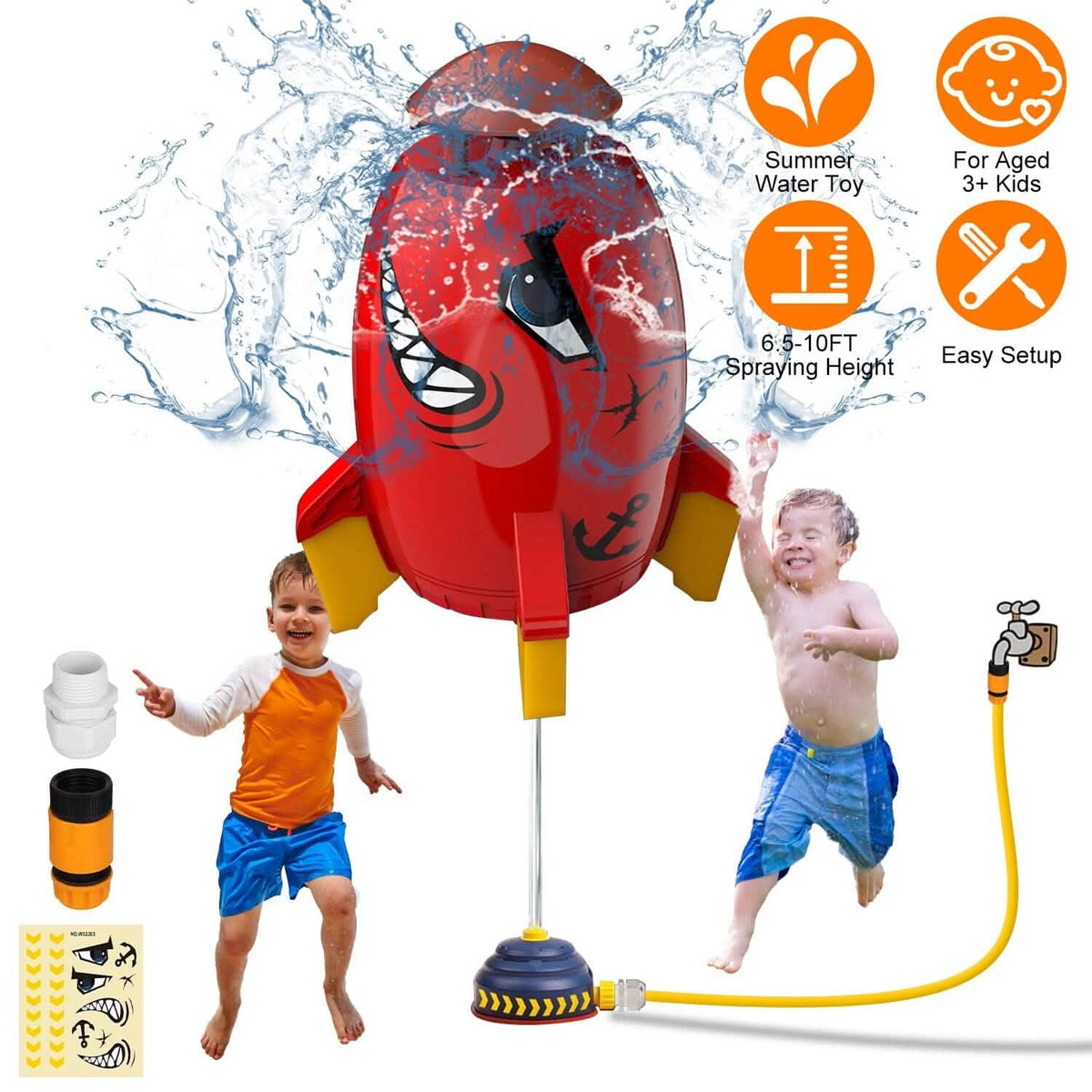 Rocket Sprinkler Launcher Water Sprinkler Flying Splashing 360° Rotation for 3+ Years Old - A-1 Thread Vault