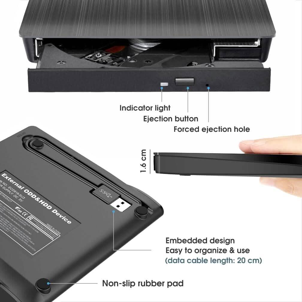 ROOFULL External CD DVD Drive USB 3.0 CD-Burner Premium Portable CD-ROM DVD+/-RW Optical Disc Drive Player Reader Rewriter (Refurbished) - A-1 Thread Vault