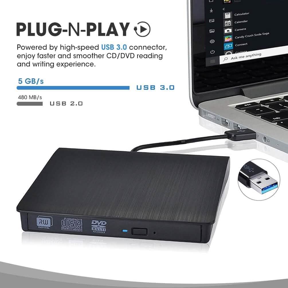 ROOFULL External CD DVD Drive USB 3.0 CD-Burner Premium Portable CD-ROM DVD+/-RW Optical Disc Drive Player Reader Rewriter (Refurbished) - A-1 Thread Vault