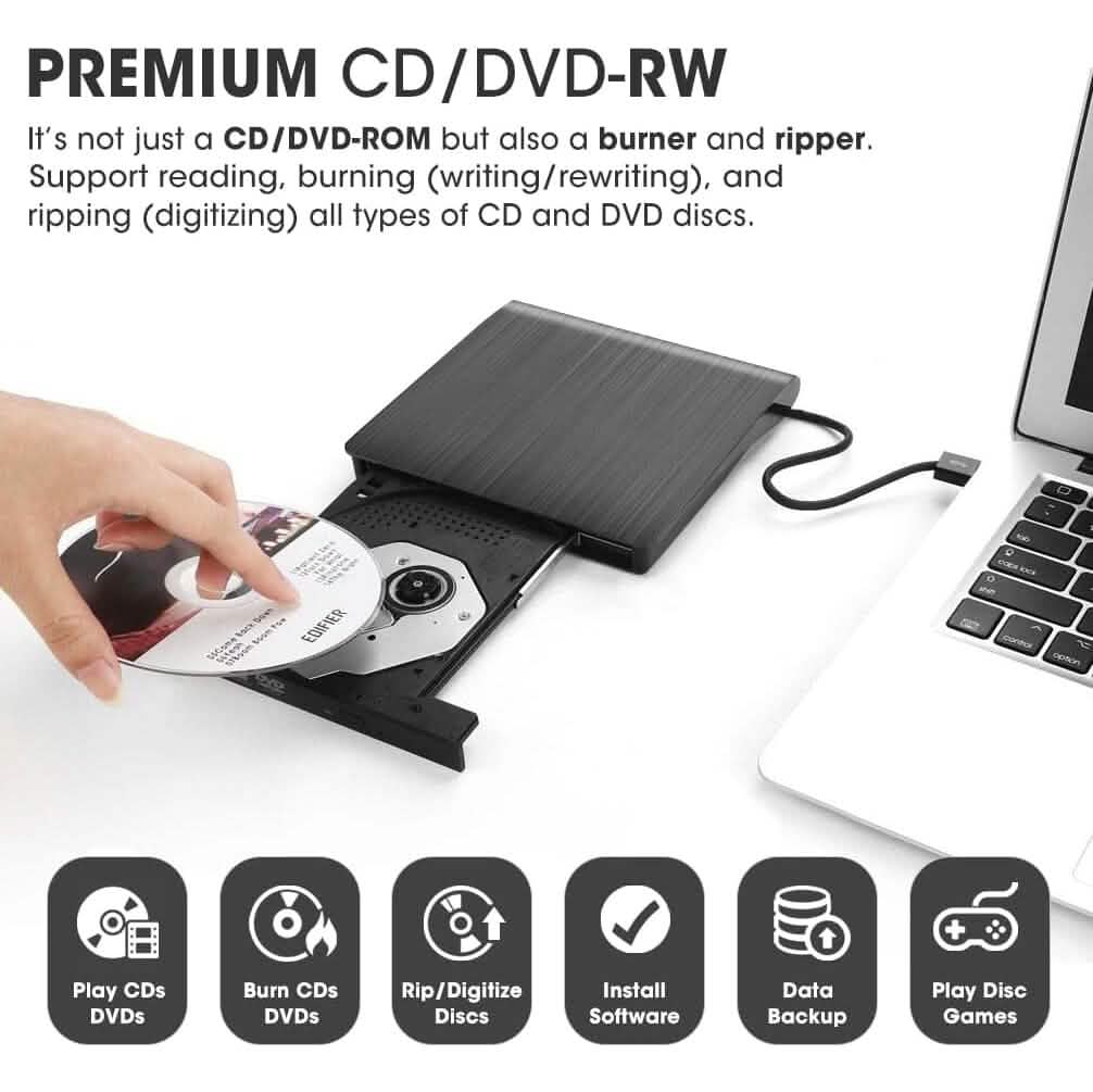 ROOFULL External CD DVD Drive USB 3.0 CD-Burner Premium Portable CD-ROM DVD+/-RW Optical Disc Drive Player Reader Rewriter (Refurbished) - A-1 Thread Vault