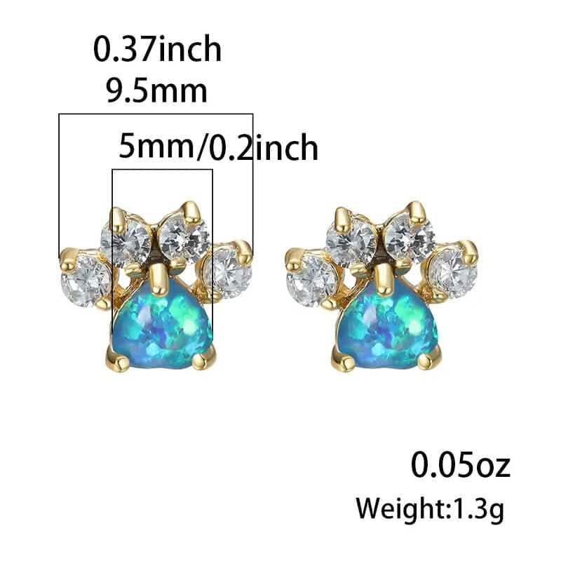 Rose Golden Opal Paw Print Stud Earrings - A-1 Thread Vault
