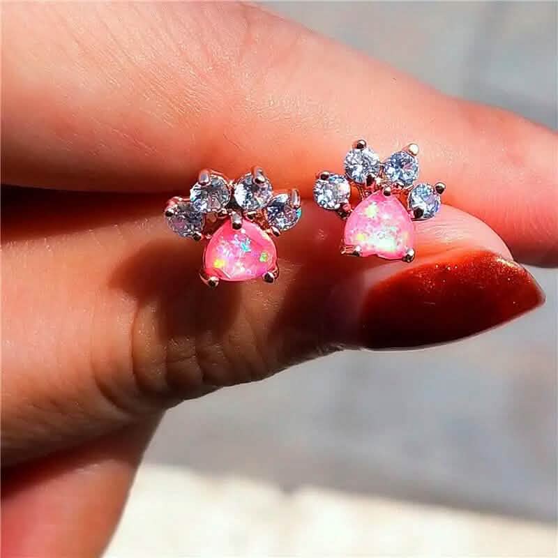 Rose Golden Opal Paw Print Stud Earrings - A-1 Thread Vault