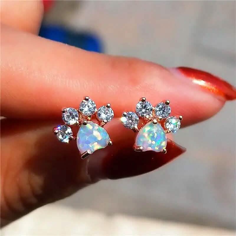 Rose Golden Opal Paw Print Stud Earrings - A-1 Thread Vault