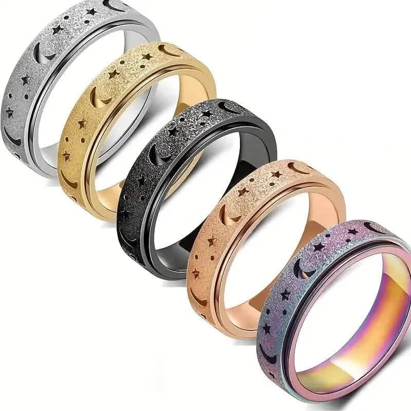 Rotatable Anxiety Fidget Ring Moon and Star Design - A-1 Thread Vault