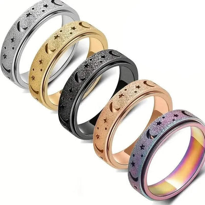 Rotatable Anxiety Fidget Ring Moon and Star Design - A-1 Thread Vault