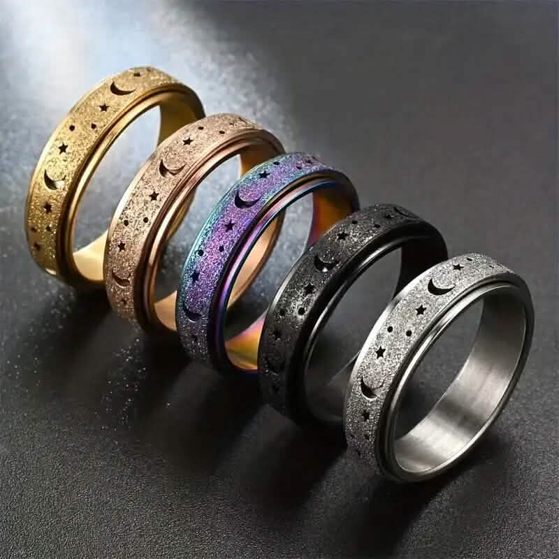 Rotatable Anxiety Fidget Ring Moon and Star Design - A-1 Thread Vault